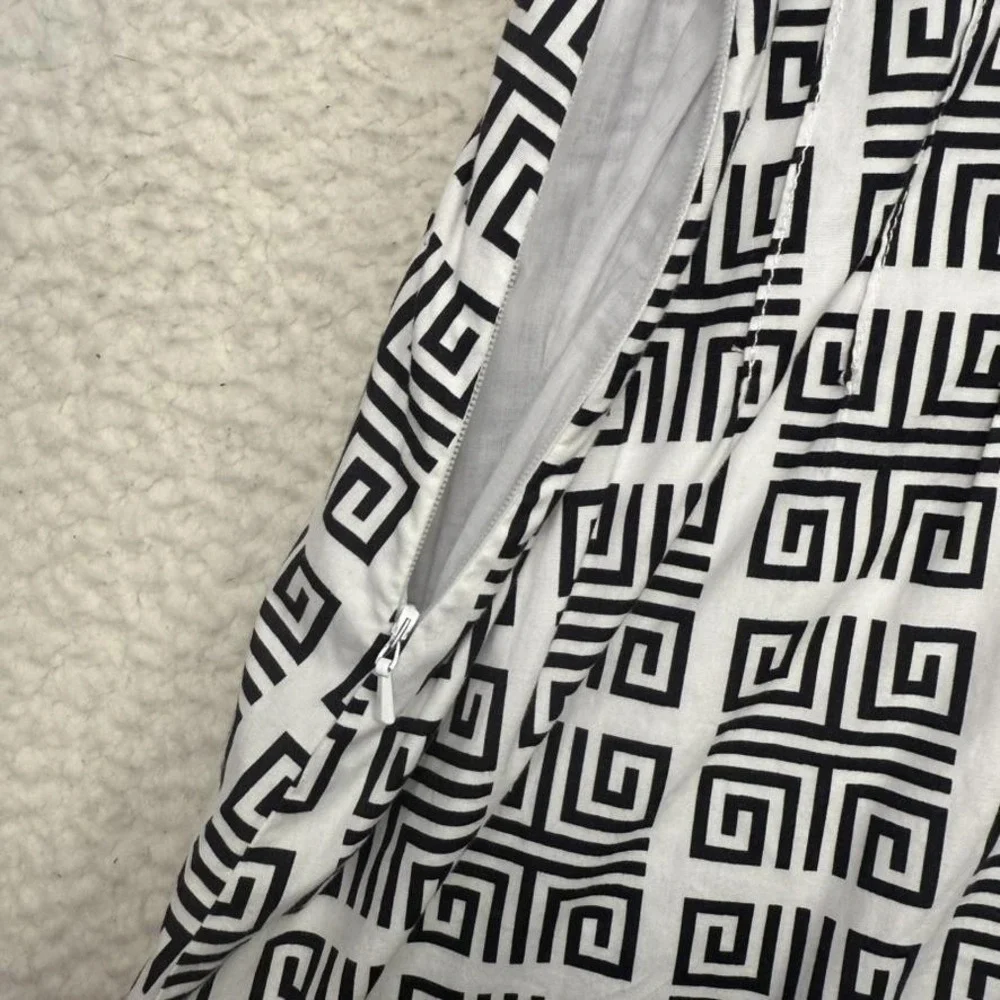 Tory‎ Burch Dress Womens Size 6 Navy White Geometric Sleeveless Zipper Pockets